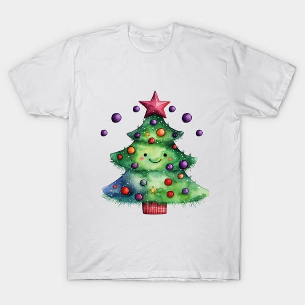 Smiling Lil Christmas Tree with Ornaments T-Shirt by mw1designsart